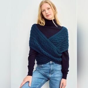 Aran Mills Corrib Wool Crossover Wrap Teal Large